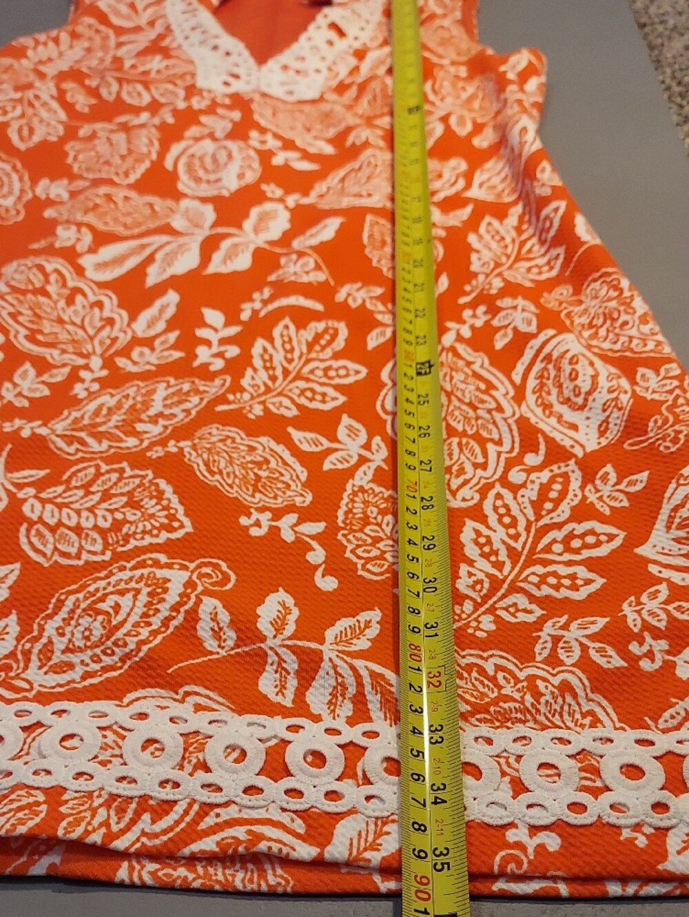 Eliza J Orange & White Floral Sleeveless V-Neck Lace Shift Dress Size 6 - Picture 7 of 11